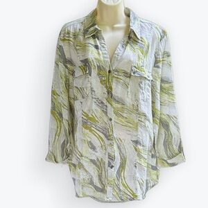 Linen Fresh Green Print Button-Front Shirt ~ 18